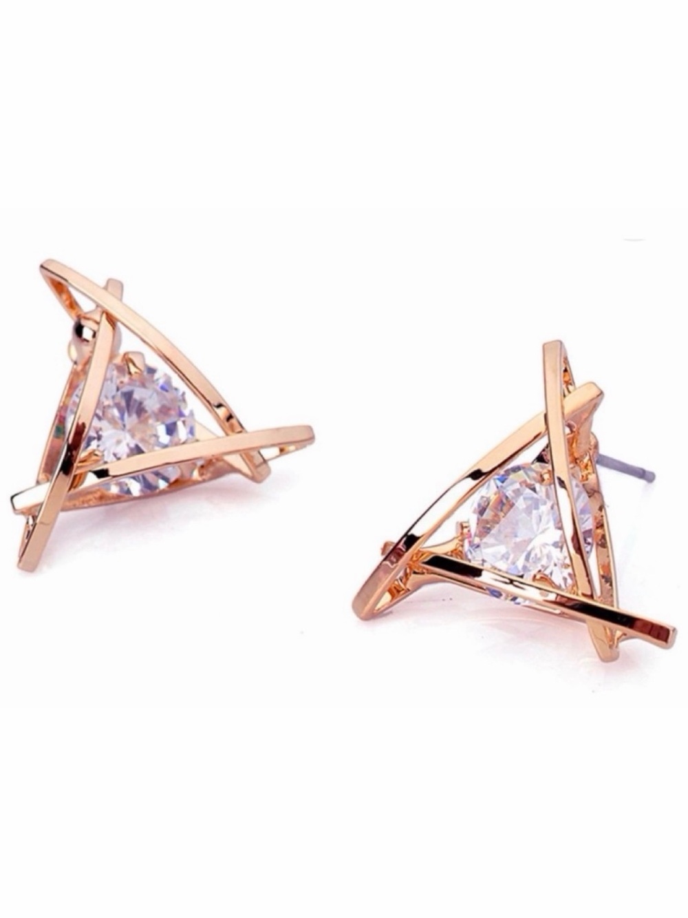 Rose Gold Triangular CZ Stud Earrings